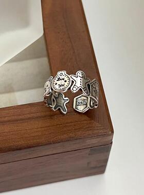 小红书同款涂鸦姜饼人开口戒指女ins小众设计时尚网红个性指环