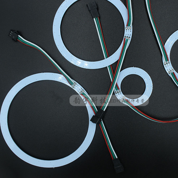 LED汽车音响喇叭灯光圈可编程全彩跑马流水圆形环灯七彩RGB创意5V - 图1