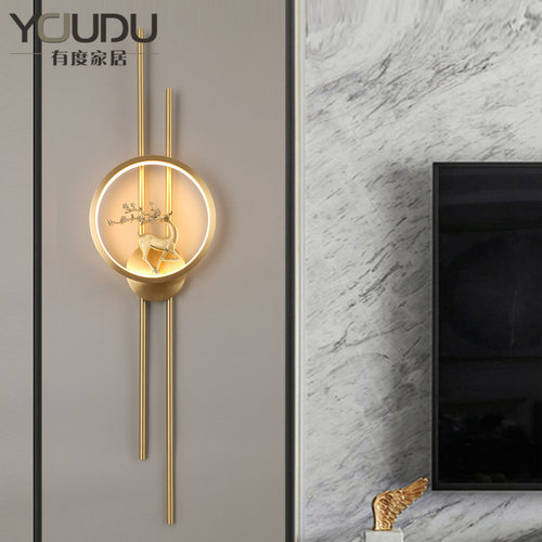 全铜后现代轻奢客厅壁灯格栅电视背景墙灯卧室简约大气装饰壁灯 - 图1