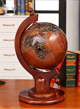 大号办公桌仿古风木质装饰地球仪