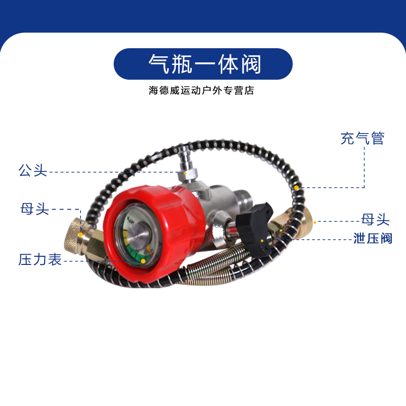 碳纤维气瓶一体带表阀 瓶头阀大转小转换接头二合一 一体阀 - 图0