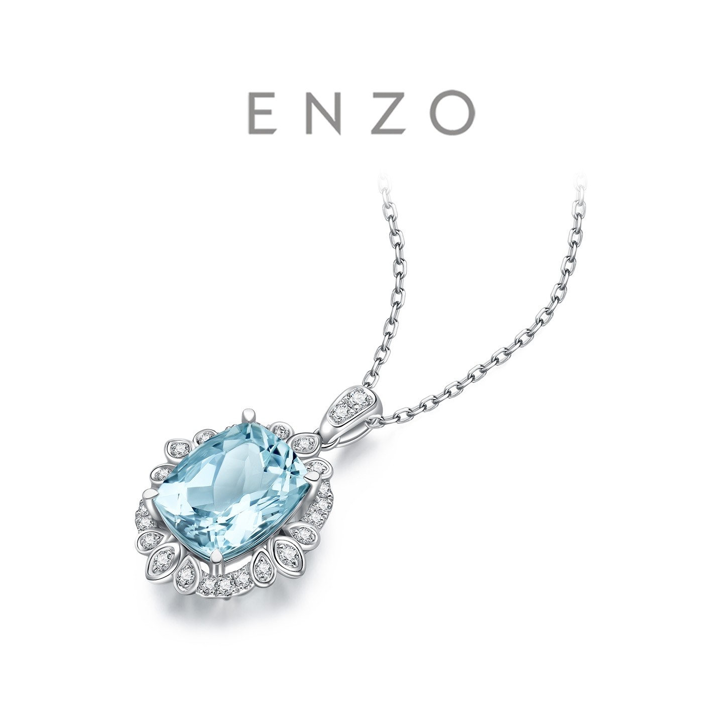 新款ENZO「经典彩宝」18K金海蓝宝石钻石项链女EZV7574节日礼物 - 图0