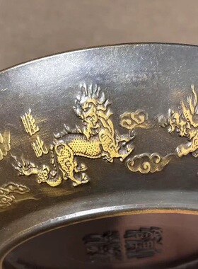 古董文玩纯铜风磨铜大号铜碗铜盘桌面摆件佛音碗铜茶海摆件老物件