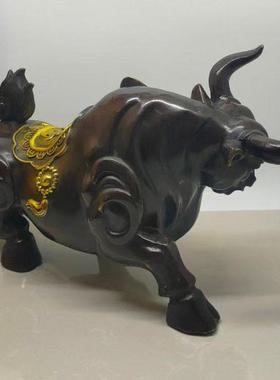 古董文玩纯铜紫铜鎏金财福牛桌面摆件招财铜牛华尔街生肖牛