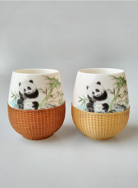 竹丝扣瓷双杯茶具四川非遗礼品