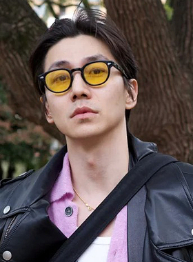韩版ins黄色墨镜男士凹造型复古百搭个性显瘦防晒小框太阳眼镜潮