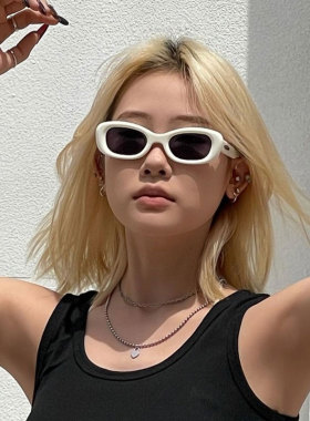 复古白色边框墨镜女夏季防晒