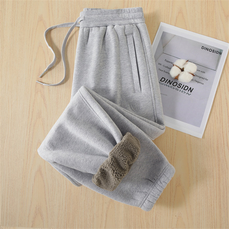 2025新款秋冬季加厚羊羔绒高端简约灰色加绒加厚束口裤宽松休闲裤,淘宝优惠券,粉丝福利购,淘宝优惠卷