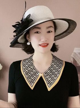 欧丝绣钉珠天丝印花假领