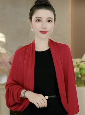 新款时尚百搭慵懒风女士秋季外搭披肩空调房宽松气质纯色针织外套