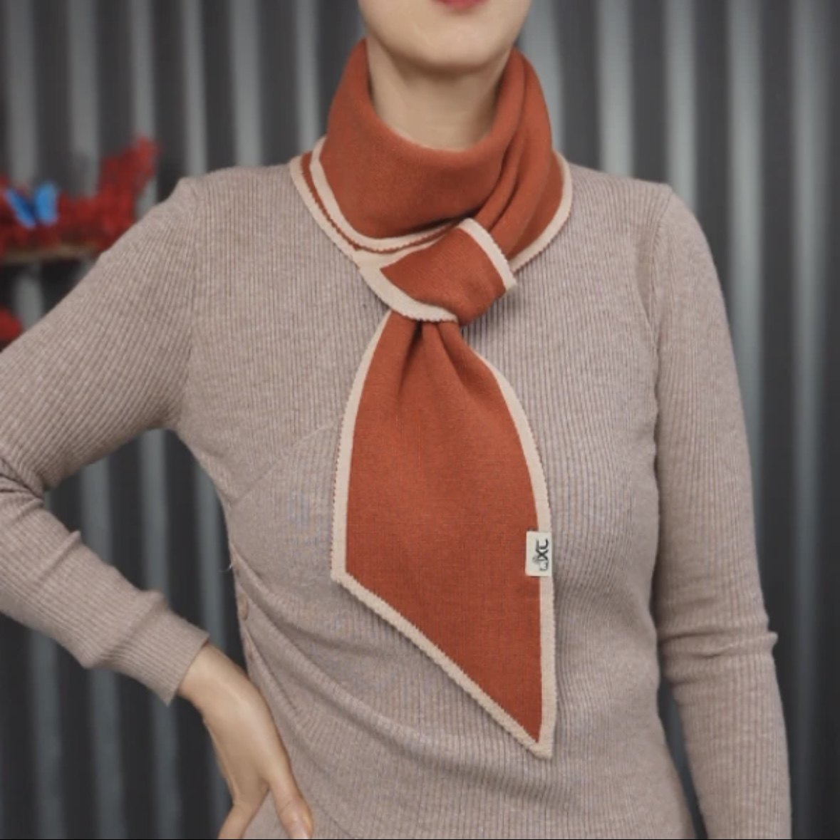 秋冬护颈针织小围脖保暖脖套双色双面领巾小长条撞色新年红耳朵巾,淘宝优惠券,粉丝福利购,淘宝优惠卷