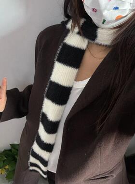 栗什黑白条纹围巾冬季保暖