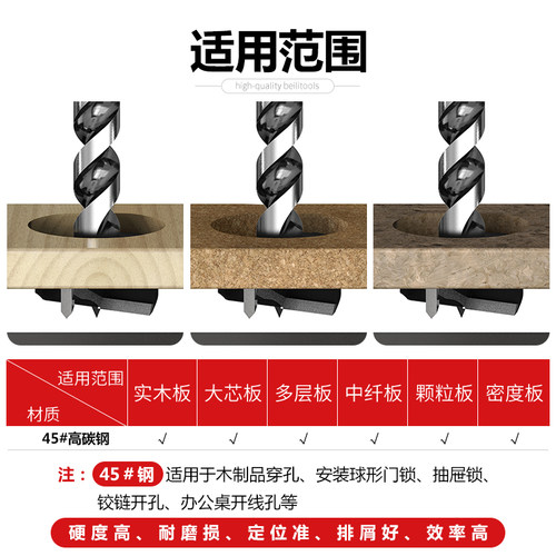 贝利木工合金开孔器加长型六角柄扩孔钻门锁抽屉塑料厚木桌打孔钻 - 图1