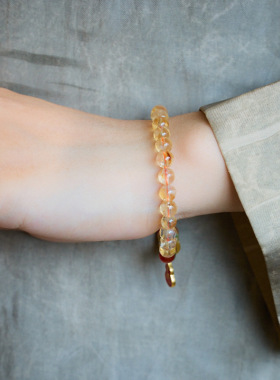 五条经6MM黄水晶手链女吉祥如意水晶手串巨划算闺蜜女友礼物包邮