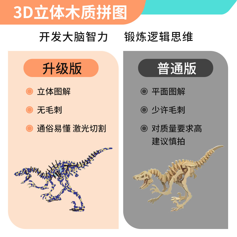 中国龙摆地摊木质制木头拼装图立体模型动物手工3diy儿童恐龙益智