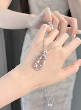 天然水沫玉福豆纯银吊坠