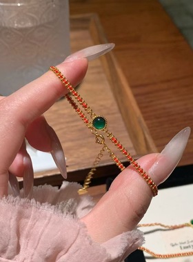 天然翡翠本命年马年招财红手绳女