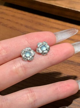 天然a货翡翠蛋面纯银耳钉