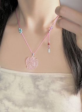 天然粉水晶项链礼物女