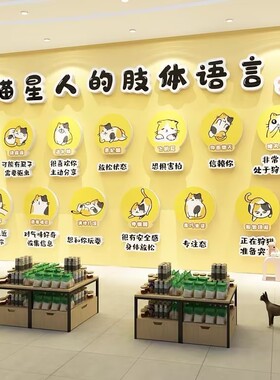 网红猫咖店墙贴纸画宠物店墙面装饰美容医院广告用品肢体语言