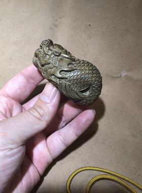 精品金丝楠阴沉木鱼化龙手把龙鱼随身生肖木雕文玩装饰摆件可爱