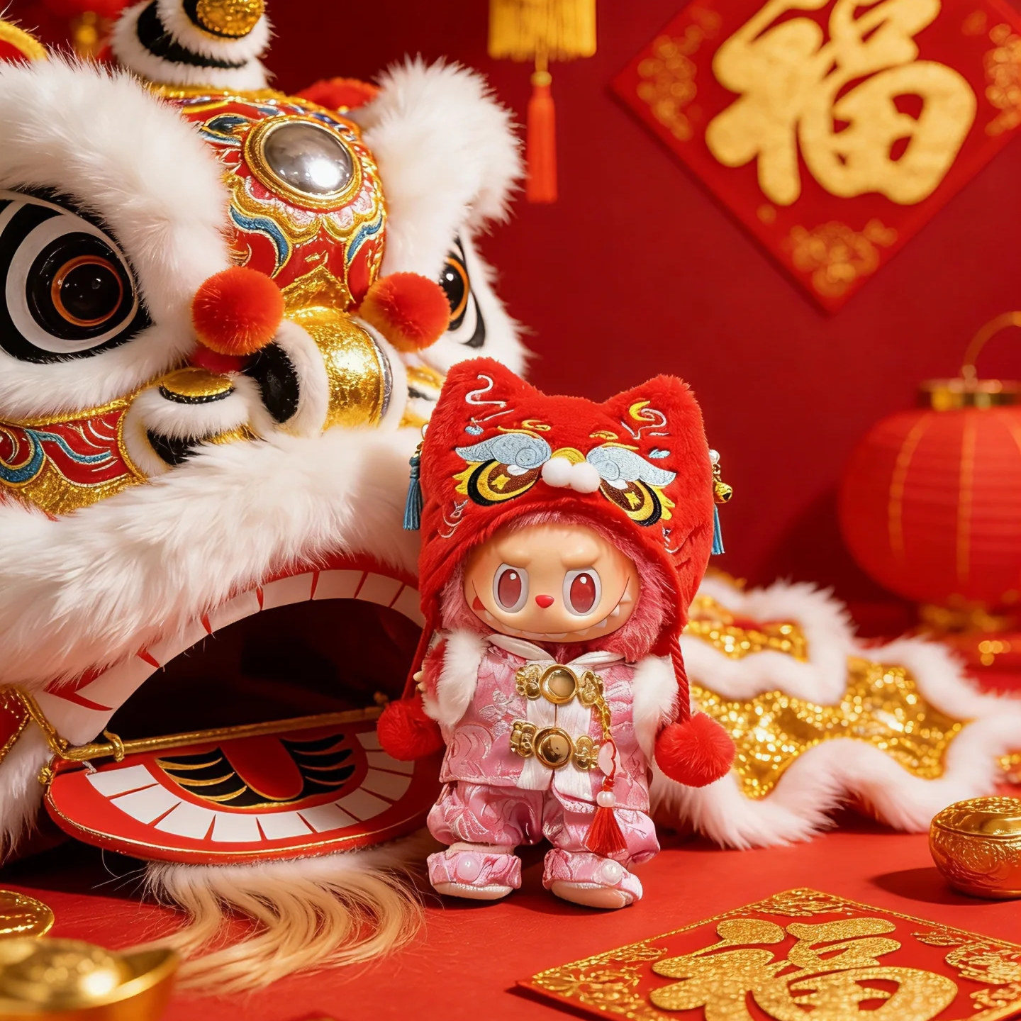 labubu新年娃衣过年衣一二三代拉布布招财树醒狮衣服拜年服套装,淘宝优惠券,粉丝福利购,淘宝优惠卷