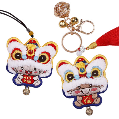 醒狮平安符手工刺绣diy材料包钥匙扣自绣生肖平安福绣品送男友