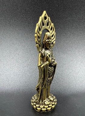 纯黄铜佛光普照观世音菩萨办公室客厅桌面小摆件供奉佛像