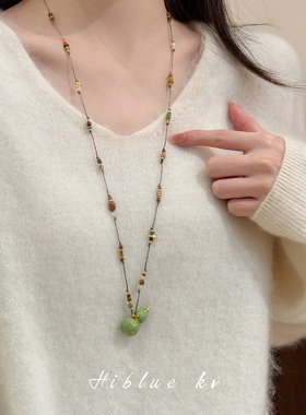 海蓝蓝新年红色葫芦吊坠项链