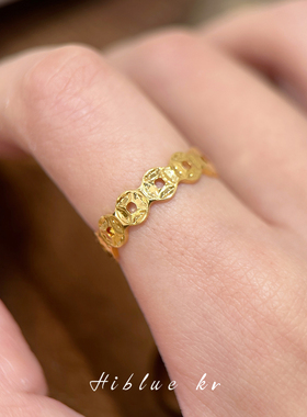 海蓝蓝碎冰冰钱币食指戒指