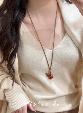 海蓝蓝中式编绳红色葫芦吊坠项链