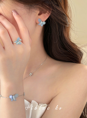 海蓝蓝蓝色树脂蝴蝶开口戒指