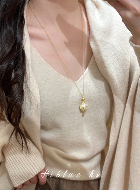 海蓝蓝锆石网兜珍珠吊坠项链