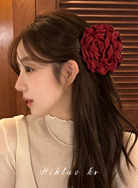 海蓝蓝caro同款红色玫瑰花朵抓夹