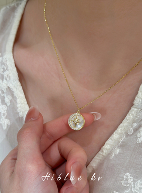 海蓝蓝母贝八芒星吊坠项链