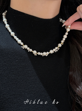 海蓝蓝真多麻灰施家珍珠锆石项链