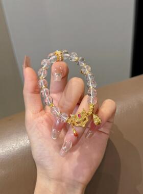 足金999点钻小金瓜黄金手串礼物狐狸面具白水晶手链