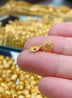 纯金黄金实心隔片转运珠999足金花托镂空藏式法器垫片串手链固珠