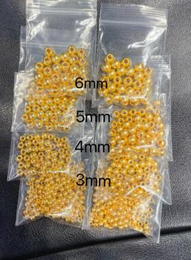 999足金3D硬圆珠子散足金转运珠手链古法光珠手串配珠 Diy