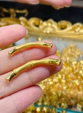 足金999竹节弯管半镯子手串手链富贵竹节节高纯黄金送女友宝编绳