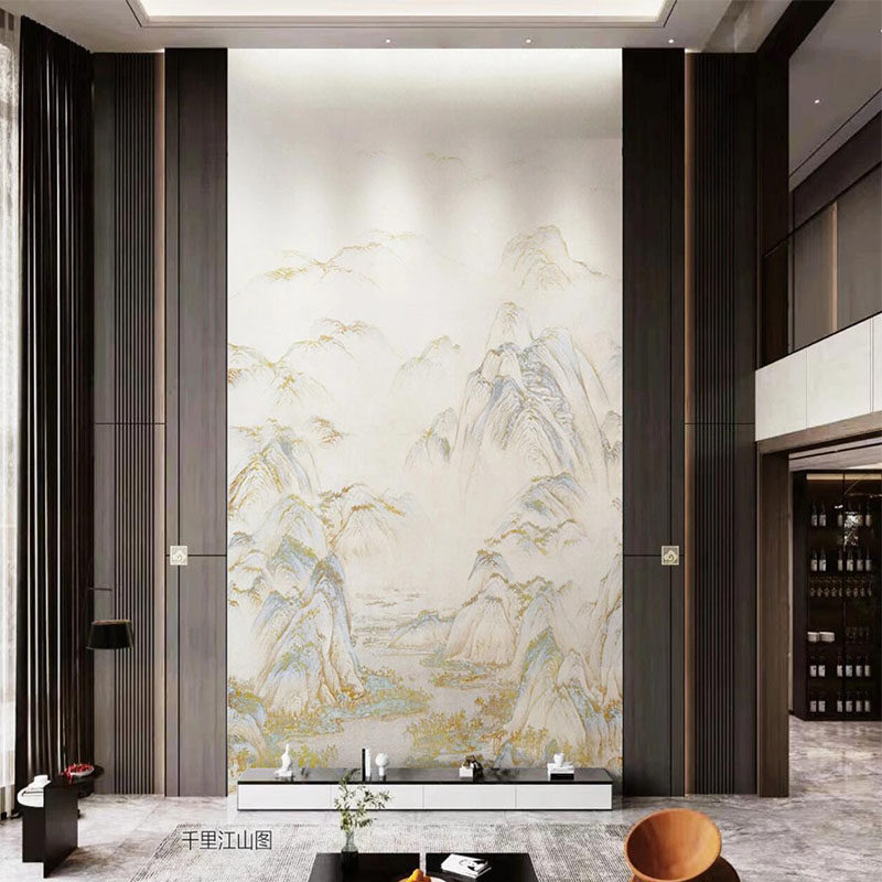 2026别墅新款挑高客厅复式岩板背景墙电光沙发玄关新中式高定佛山,淘宝优惠券,粉丝福利购,淘宝优惠卷