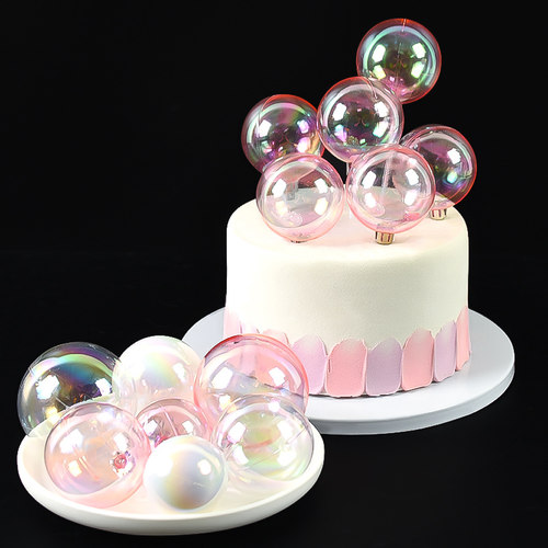 网红幻彩透明球蛋糕装饰摆件创意炫彩泡泡七彩球生日派对烘焙插件 - 图1