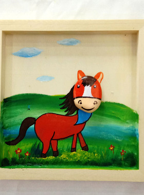 马年生肖马上上岸手工石头画摆件