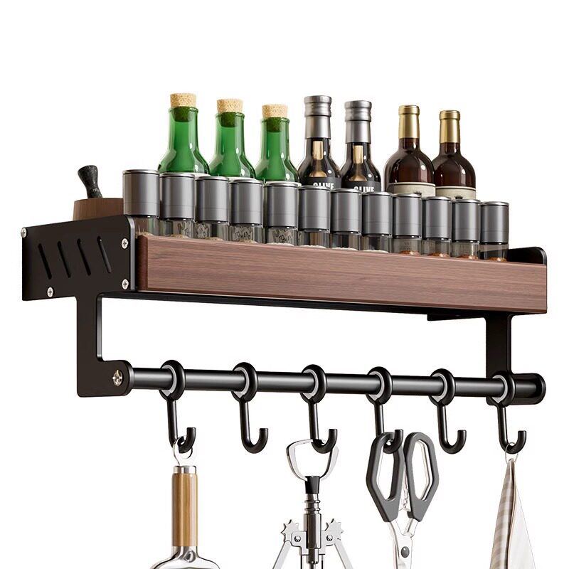 胡桃木厨房置物架中古风免打孔多层实木锅盖刀筷勺调料油壶壁挂架,淘宝优惠券,粉丝福利购,淘宝优惠卷