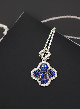 四叶草微镶锆石蓝宝石满钻水晶女