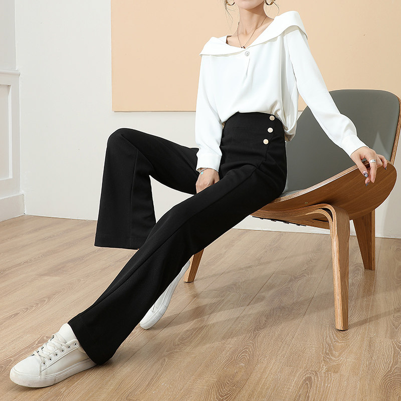 2022春季新款垂感高腰黑色直筒裤 首嘉服饰休闲裤