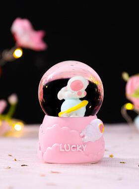 迷你水晶球太空星人办公桌面摆件跨境热卖音乐盒玻璃水球礼物