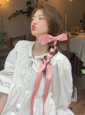 白色蝴蝶结长飘带发夹女后脑勺半扎马尾夹高级感夏季发卡超仙头饰