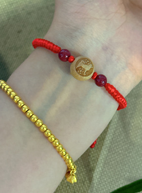 桃木十二生肖红绳手链 本命年朱砂转运珠 儿童宝宝红手绳新款