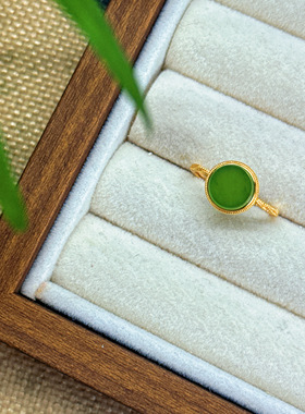 天然和田玉烟紫碧玉银镶戒指